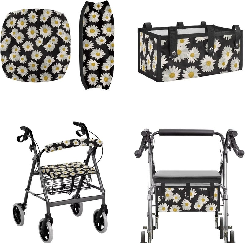 LedBack Rollator Walker Accessories 3 Pack Daisy Rollator Walker Seat and Backrest Rollbar Covers Soft Universal Walkers Seat Covers Organizer Pouch Storage - Image 1